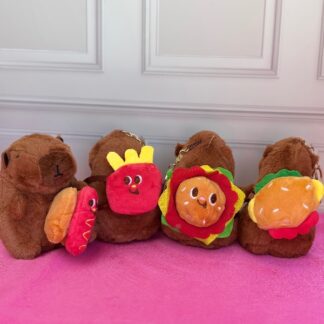 Peluche llavero Capibara mochila alimentos