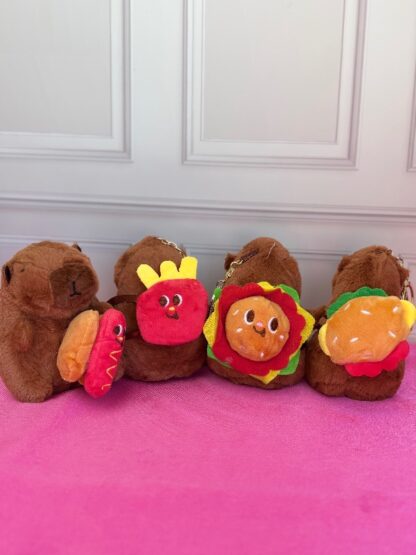 Peluche llavero Capibara mochila alimentos